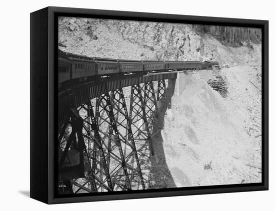 The Chicago, Milwaukee & Puget Sound Railway Columbian Crossing a Bridge, Circa 1913-Asahel Curtis-Framed Stretched Canvas