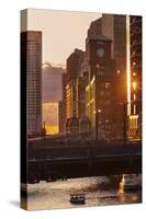The Chicago River at Sunset.-Jon Hicks-Stretched Canvas