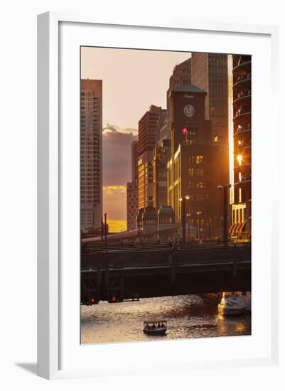 The Chicago River at Sunset.-Jon Hicks-Framed Photographic Print