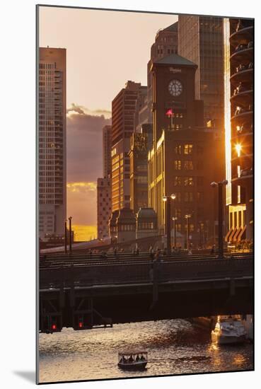 The Chicago River at Sunset.-Jon Hicks-Mounted Photographic Print