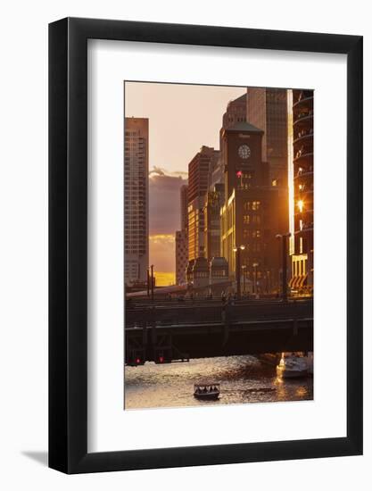 The Chicago River at Sunset.-Jon Hicks-Framed Photographic Print