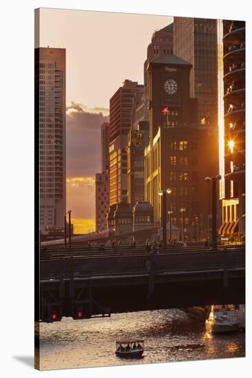 The Chicago River at Sunset.-Jon Hicks-Stretched Canvas