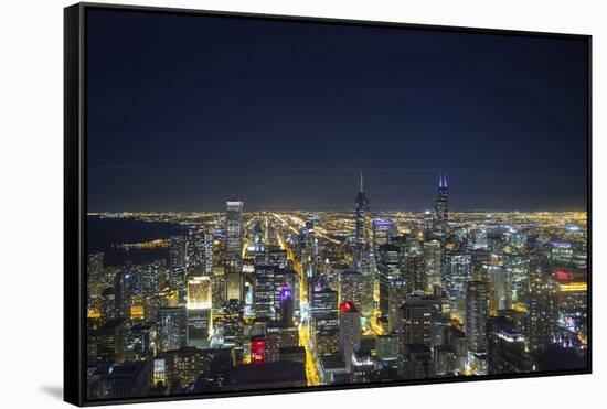 The Chicago Skyline from the John Hancock Center at Night-Jon Hicks-Framed Stretched Canvas