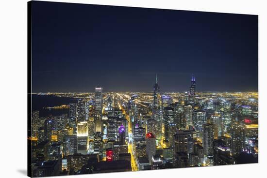 The Chicago Skyline from the John Hancock Center at Night-Jon Hicks-Stretched Canvas