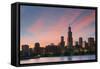 The Chicago Skyline over Lake Michigan at Dusk-Jon Hicks-Framed Stretched Canvas