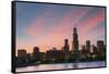 The Chicago Skyline over Lake Michigan at Dusk-Jon Hicks-Framed Stretched Canvas