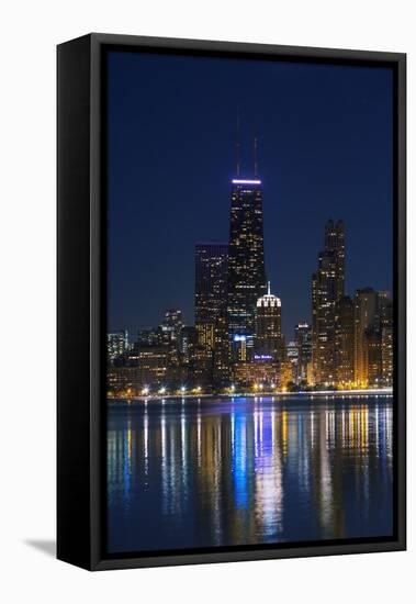 The Chicago Skyline over Lake Michigan at Dusk-Jon Hicks-Framed Stretched Canvas