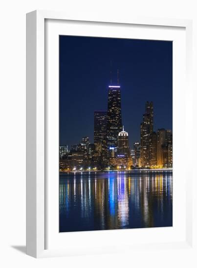 The Chicago Skyline over Lake Michigan at Dusk-Jon Hicks-Framed Photographic Print