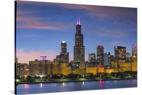 The Chicago Skyline over Lake Michigan at Dusk-Jon Hicks-Stretched Canvas