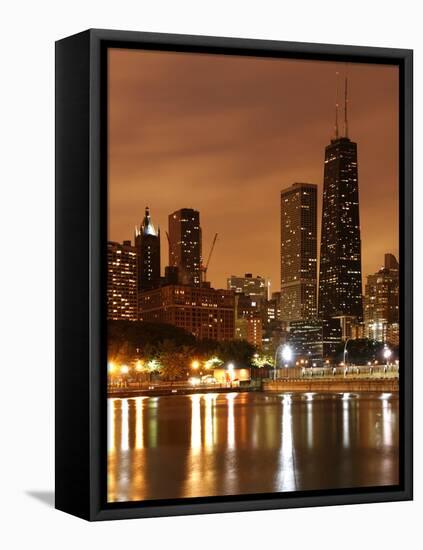 The Chicago Skyline Seen from the Navy Pier on a Rainy Day, USA-David Bank-Framed Stretched Canvas