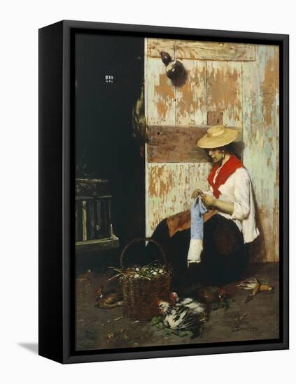 The Chicken Seller-Giacomo Favretto-Framed Stretched Canvas