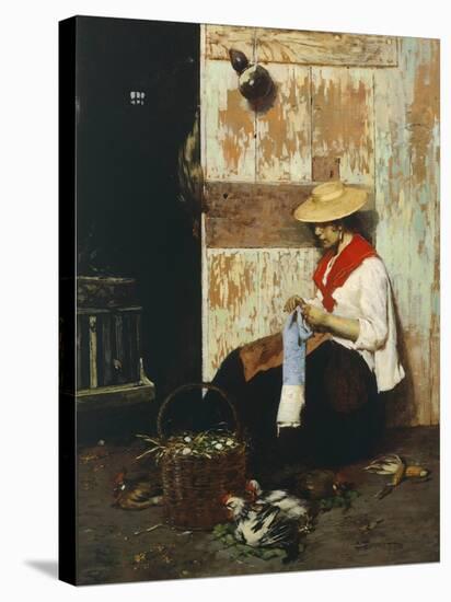 The Chicken Seller-Giacomo Favretto-Stretched Canvas