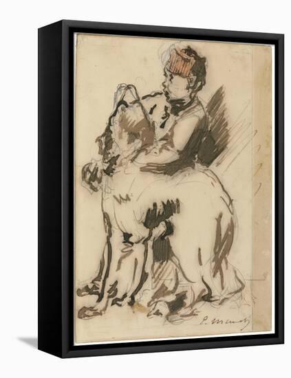 The Child and the Dog-Edouard Manet-Framed Stretched Canvas