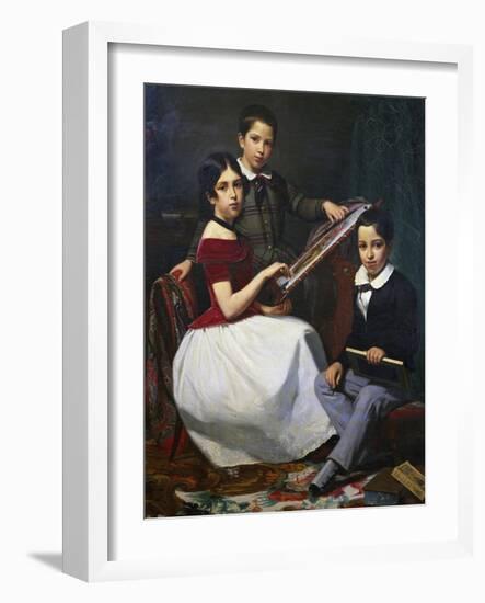 The Children of Adviser Torquato Alves Ribeiro, Painting by Auguste Roquemont (1804-1852)-null-Framed Giclee Print