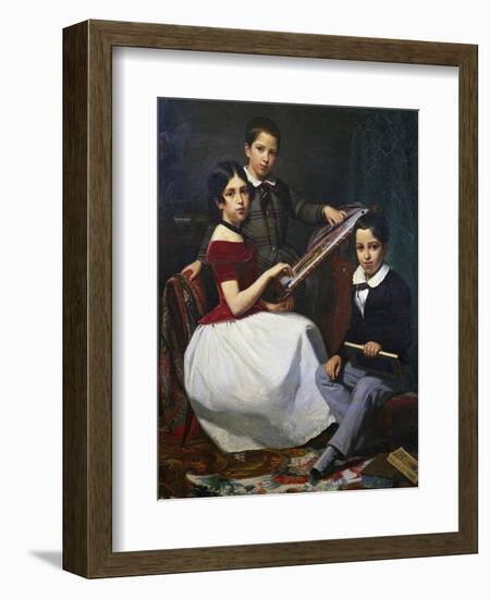 The Children of Adviser Torquato Alves Ribeiro, Painting by Auguste Roquemont (1804-1852)-null-Framed Giclee Print