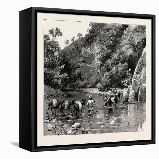 The Chin Lushai Expeditionary Force, a Mule Convoy Crossing the Loung Gut Choung Stream, 1890-null-Framed Stretched Canvas
