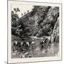 The Chin Lushai Expeditionary Force, a Mule Convoy Crossing the Loung Gut Choung Stream, 1890-null-Mounted Giclee Print