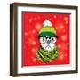 The Christmas Poster with the Image Dog Portrait in Winter Hat. Vector Illustration.-Sunny Whale-Framed Art Print
