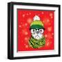 The Christmas Poster with the Image Dog Portrait in Winter Hat. Vector Illustration.-Sunny Whale-Framed Art Print