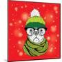 The Christmas Poster with the Image Dog Portrait in Winter Hat. Vector Illustration.-Sunny Whale-Mounted Art Print