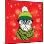 The Christmas Poster with the Image Dog Portrait in Winter Hat. Vector Illustration.-Sunny Whale-Mounted Art Print