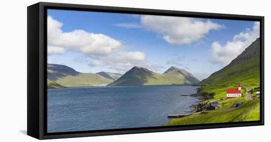 The church in village Husar on Kalsoy. Faroe Islands, Denmark-Martin Zwick-Framed Stretched Canvas