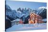 The Church of Falcade, with Focobon Peaks in the Background, in Wintertime, Dolomites, Belluno-ClickAlps-Stretched Canvas