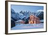 The Church of Falcade, with Focobon Peaks in the Background, in Wintertime, Dolomites, Belluno-ClickAlps-Framed Photographic Print
