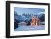 The Church of Falcade, with Focobon Peaks in the Background, in Wintertime, Dolomites, Belluno-ClickAlps-Framed Photographic Print