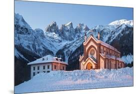 The Church of Falcade, with Focobon Peaks in the Background, in Wintertime, Dolomites, Belluno-ClickAlps-Mounted Photographic Print
