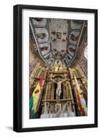 The Church of Santiago De Curahuara with Statue of Jesus on the Cross-Alex Saberi-Framed Photographic Print
