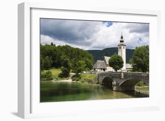 The church of St. John the Baptist and the stone bridge on Lake Bohinj, Slovenia, Europe-Sergio Pitamitz-Framed Photographic Print