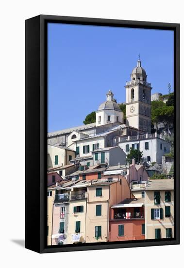 The Church of St. Lawrence Sits Above Colourful Buildings at Porto Venere-Mark Sunderland-Framed Stretched Canvas