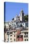 The Church of St. Lawrence Sits Above Colourful Buildings at Porto Venere-Mark Sunderland-Stretched Canvas