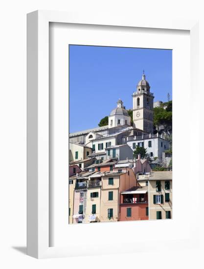 The Church of St. Lawrence Sits Above Colourful Buildings at Porto Venere-Mark Sunderland-Framed Photographic Print