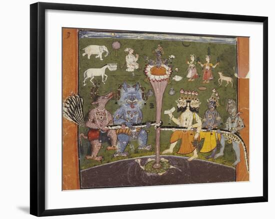 The Churning of the Milky Ocean Basohli, circa 1700-null-Framed Giclee Print