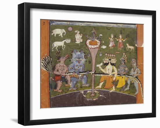 The Churning of the Milky Ocean Basohli, circa 1700-null-Framed Giclee Print