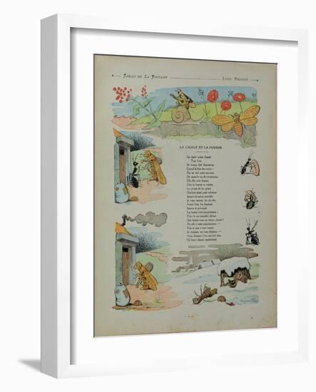 The Cicada and the Ant, from the 'Fables' by Jean de la Fontaine-Benjamin Rabier-Framed Giclee Print