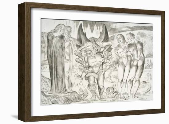 The Circle of the Thieves: Agnolo Brunelleschi Attacked by a Six-Footed Serpent Inferno-William Blake-Framed Giclee Print