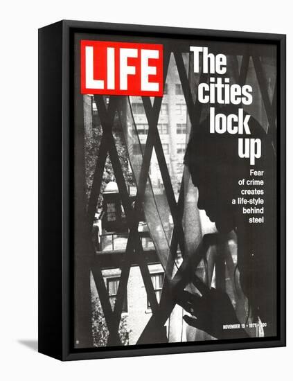 The Cities Lock Up, Woman at Gated Window, November 19, 1971-John Loengard-Framed Stretched Canvas