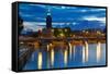 The City Hall at Night, Kungsholmen, Stockholm, Sweden, Scandinavia, Europe-Frank Fell-Framed Stretched Canvas