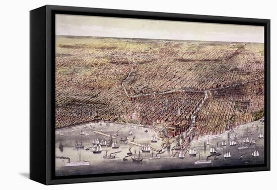 The City of Chicago-Currier & Ives-Framed Stretched Canvas
