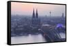The City of Cologne and River Rhine at Dusk, North Rhine-Westphalia, Germany, Europe-Julian Elliott-Framed Stretched Canvas