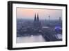 The City of Cologne and River Rhine at Dusk, North Rhine-Westphalia, Germany, Europe-Julian Elliott-Framed Photographic Print