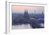 The City of Cologne and River Rhine at Dusk, North Rhine-Westphalia, Germany, Europe-Julian Elliott-Framed Photographic Print