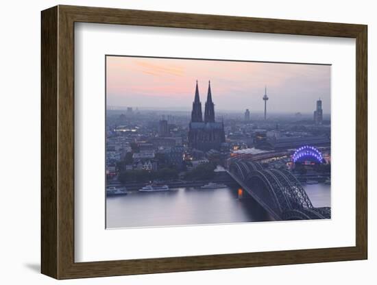 The City of Cologne and River Rhine at Dusk, North Rhine-Westphalia, Germany, Europe-Julian Elliott-Framed Photographic Print