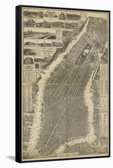 The City of New York Map, 1879-null-Framed Stretched Canvas