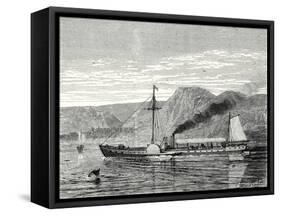 The 'Clermont' Robert Fulton's First Steamboat Sailing on the Hudson River in New York at Albany-Robert Fulton-Framed Stretched Canvas