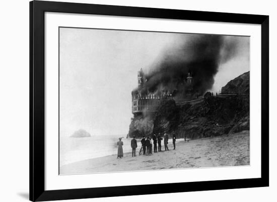 The Cliff House on Fire - San Francisco, CA-Lantern Press-Framed Art Print