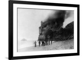 The Cliff House on Fire - San Francisco, CA-Lantern Press-Framed Art Print